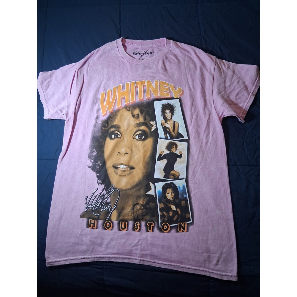 Whitney Houston Pink Graphic T-Shirt Mens Small‎ Pop Icon Photo Print Tee